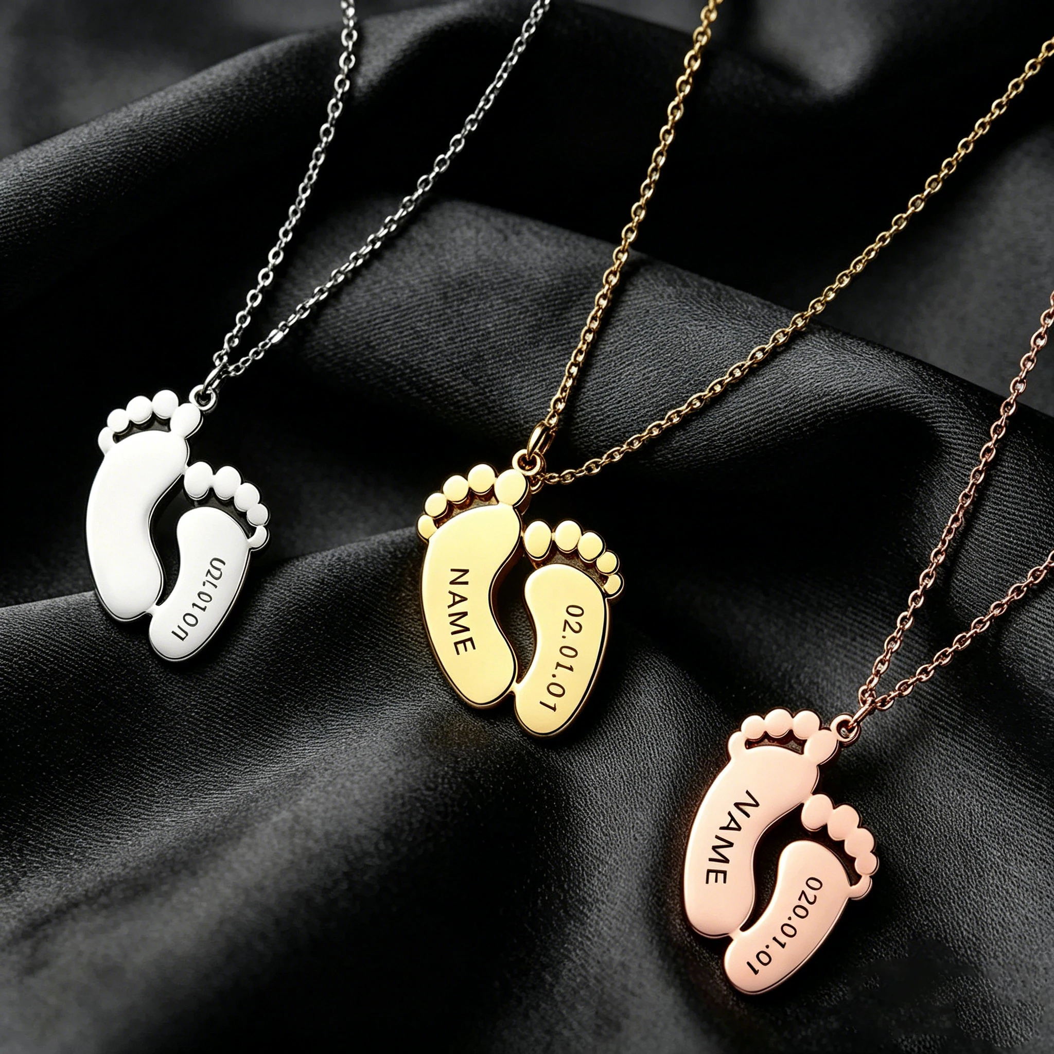 

Personalized Baby Foot Necklace Custom Engrave Name New Born Gift For Women Men Mother Kid Stainless Steel Jewelry Anniversary