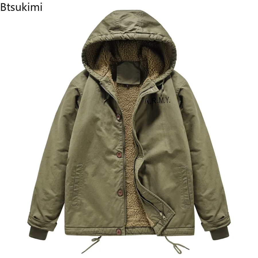 Winter Jackets Men's Thicken Warm Casual Hooded Coats Outdoor Windbreaker Bomber Jackets Men Vintage Loose Cotton-padded Jackets