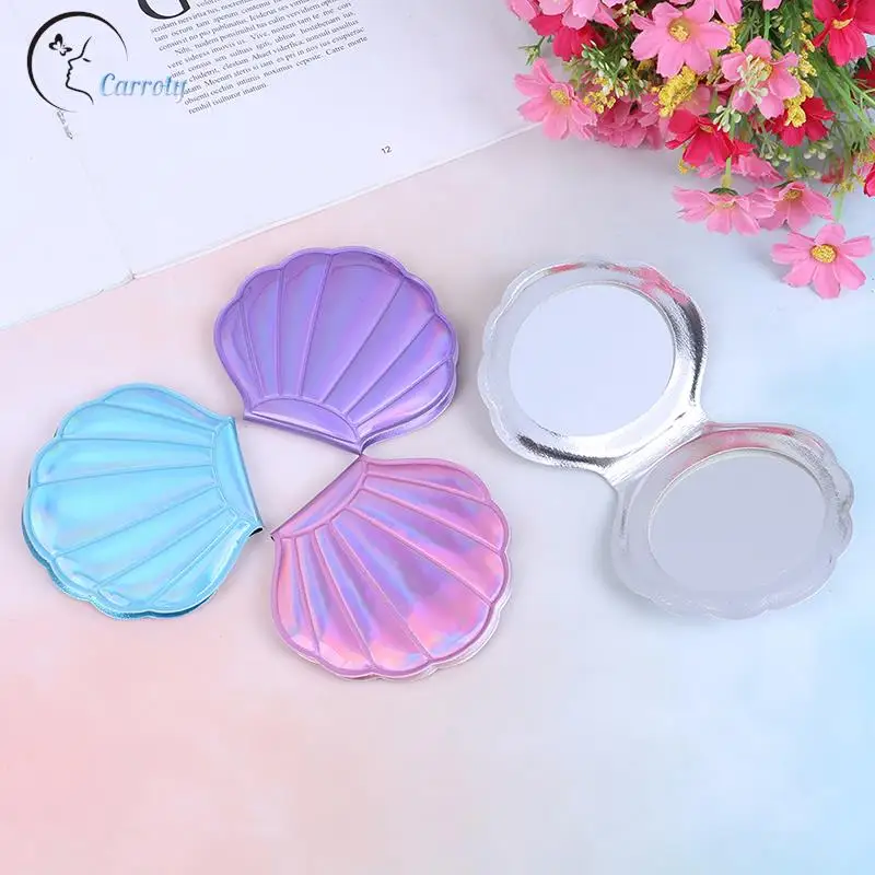 Miroir de Maquillage Portable en Forme de Coquille, Accessoire de Poche Pliable Double Face, Kawaii