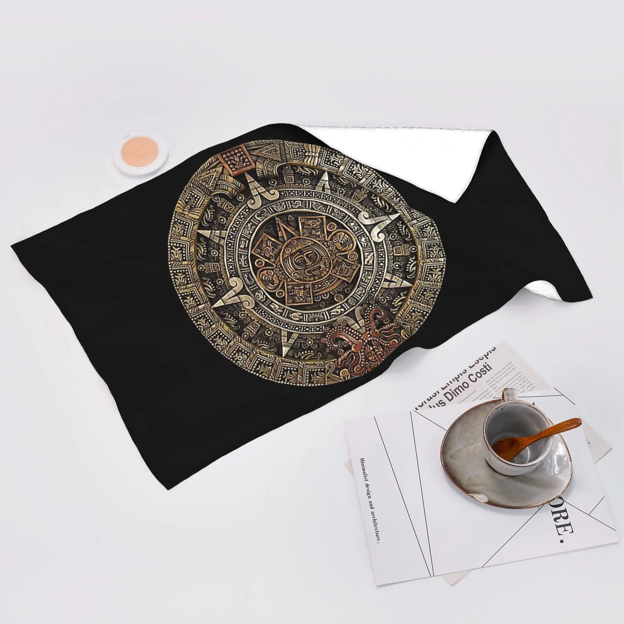 Custom AztecMayan Calendar in Gold and Bronze Soft Face Towel Quick Dry Pool Bath Cotton Towels Breathable