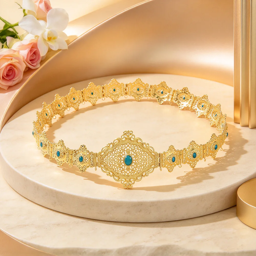 Algerian Bride Vintage Metal Belt Middle East Women's Traditional Festival Clothing Accessories Alloy Waist Chain Jewelry