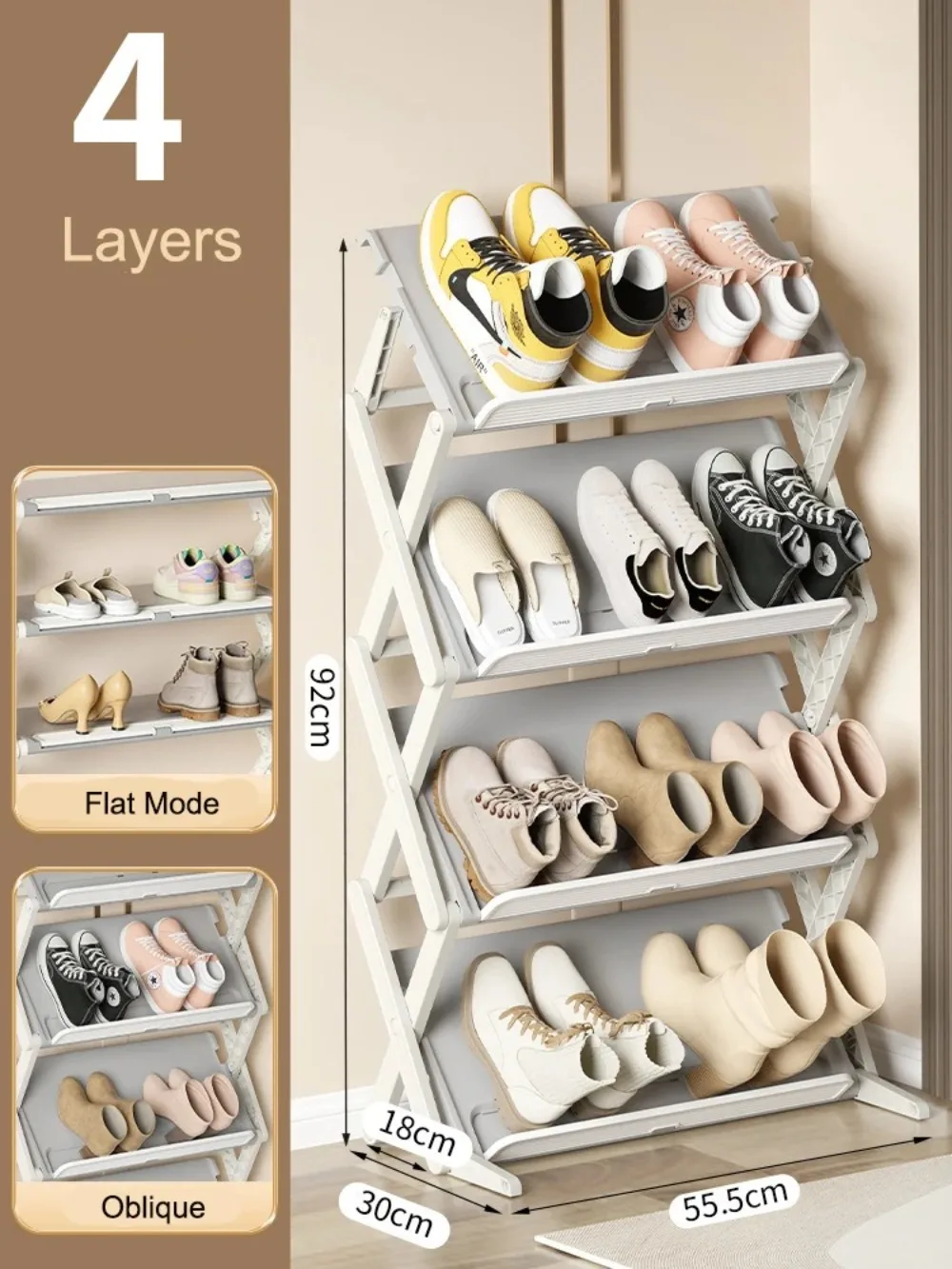 X- Shaped Shoe Rack Foldable 3Layer Shoe Rack Behind Door Home Living Room Slipper Sneaker Multi-Functional Narrow Shoes Shelf ﻿