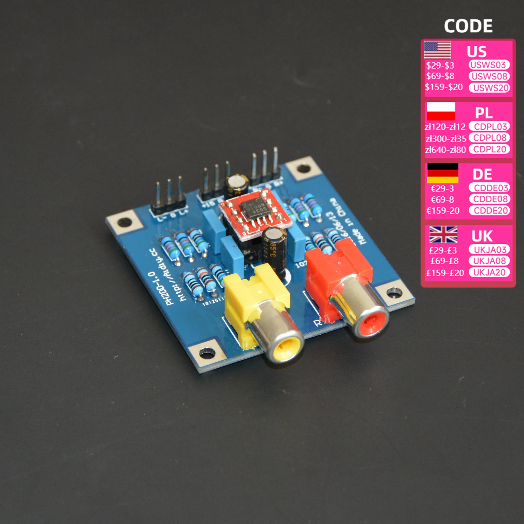 Audio balanced signal differential  to single end RCA unbalanced audio  conversion board