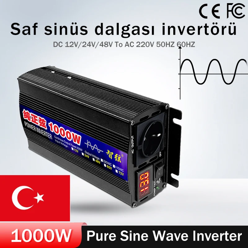 

1000 Вт 2000 Вт Чистая синусоида Инвертор постоянного тока 12 В 17 В 24 В в переменный ток 220 В 60 Гц Автомобильные инверторы с преобразователем светодиодного дисплея