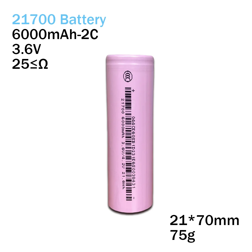 Nueva batería recargable de 3,7 V 21700-60Ea baterías de energía de 6000Mah, descarga 2C, batería de litio 21700 se aplica a linterna Led