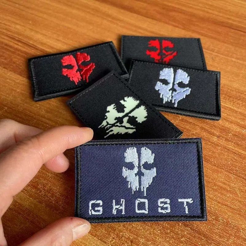 Ghost Face Mask Badges Skull Fabric Applique Embroidery Hook and Loop Patches,Reflective Patch Tactical Emblemen For Backpack