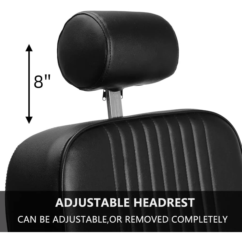 كرسي حلاقة شديد التحمل مع مسند للرأس ودعم ما يصل إلى 500 رطلًا ودوار دوار 360 درجة، صالون عتيق احترافي #3