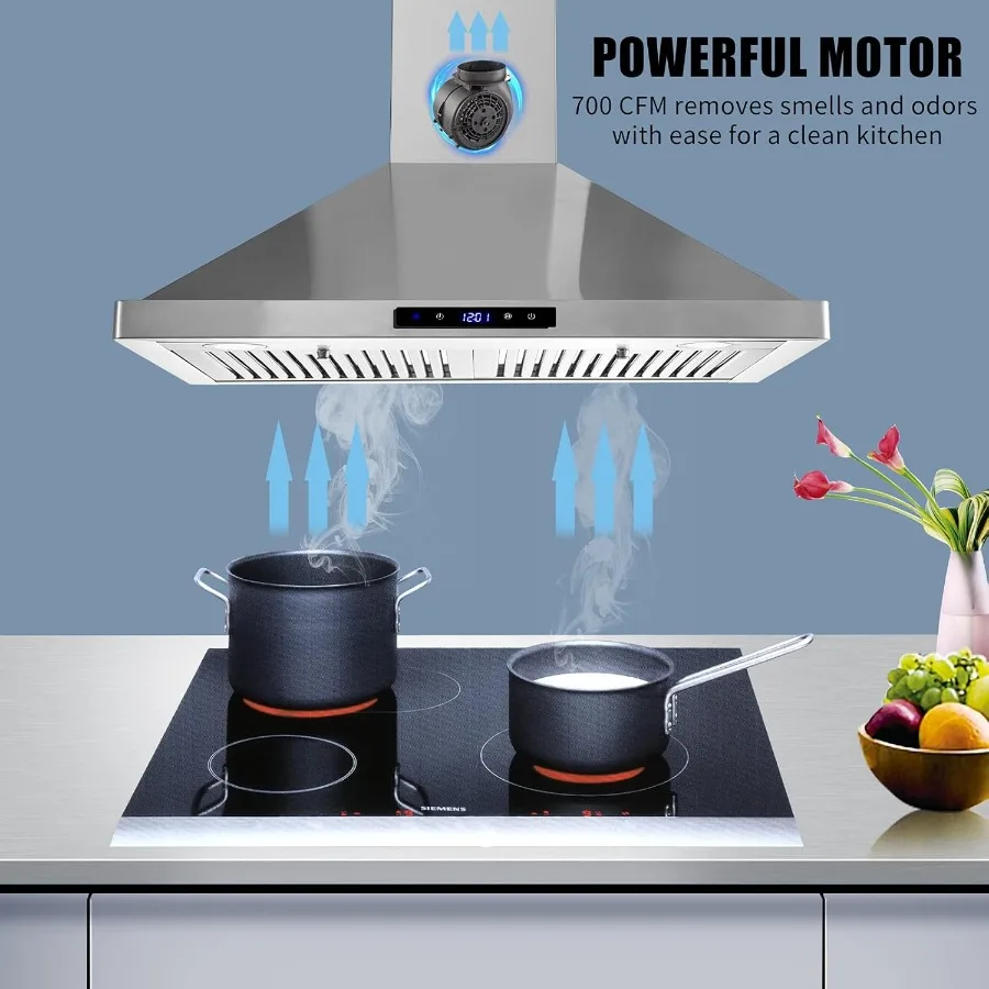 Wall Mount Kitchen Hood 30 inch Ducted/Ductless Range Hood with Delayed Shutdown Function 700CFM 3 Speed Fan Energy-saving LED