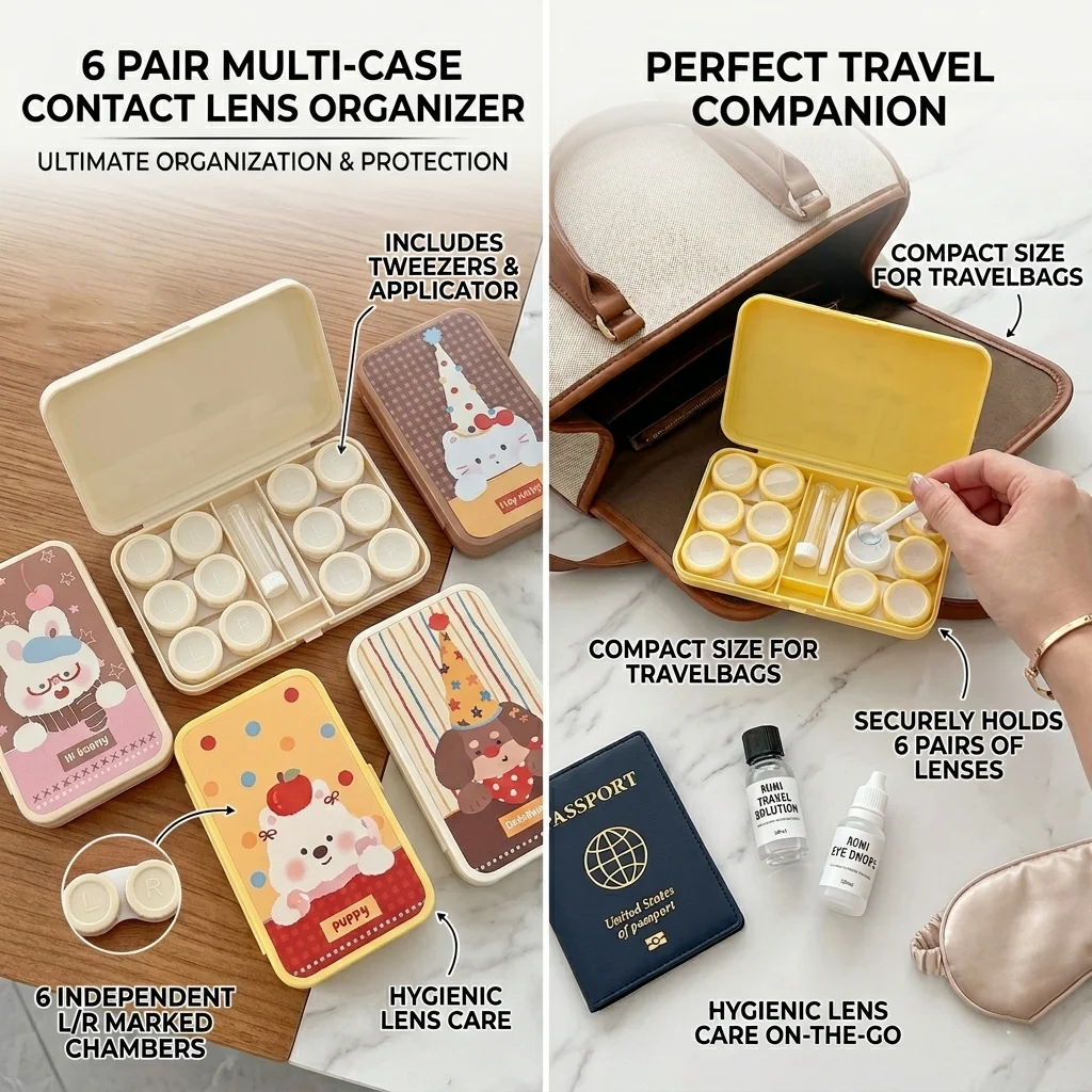 Portable Travel Contact Lens Box Set Multiple Contact Lenses Cute Animal Cosmetic Contact Lens Case Organizer Eye Care Kit