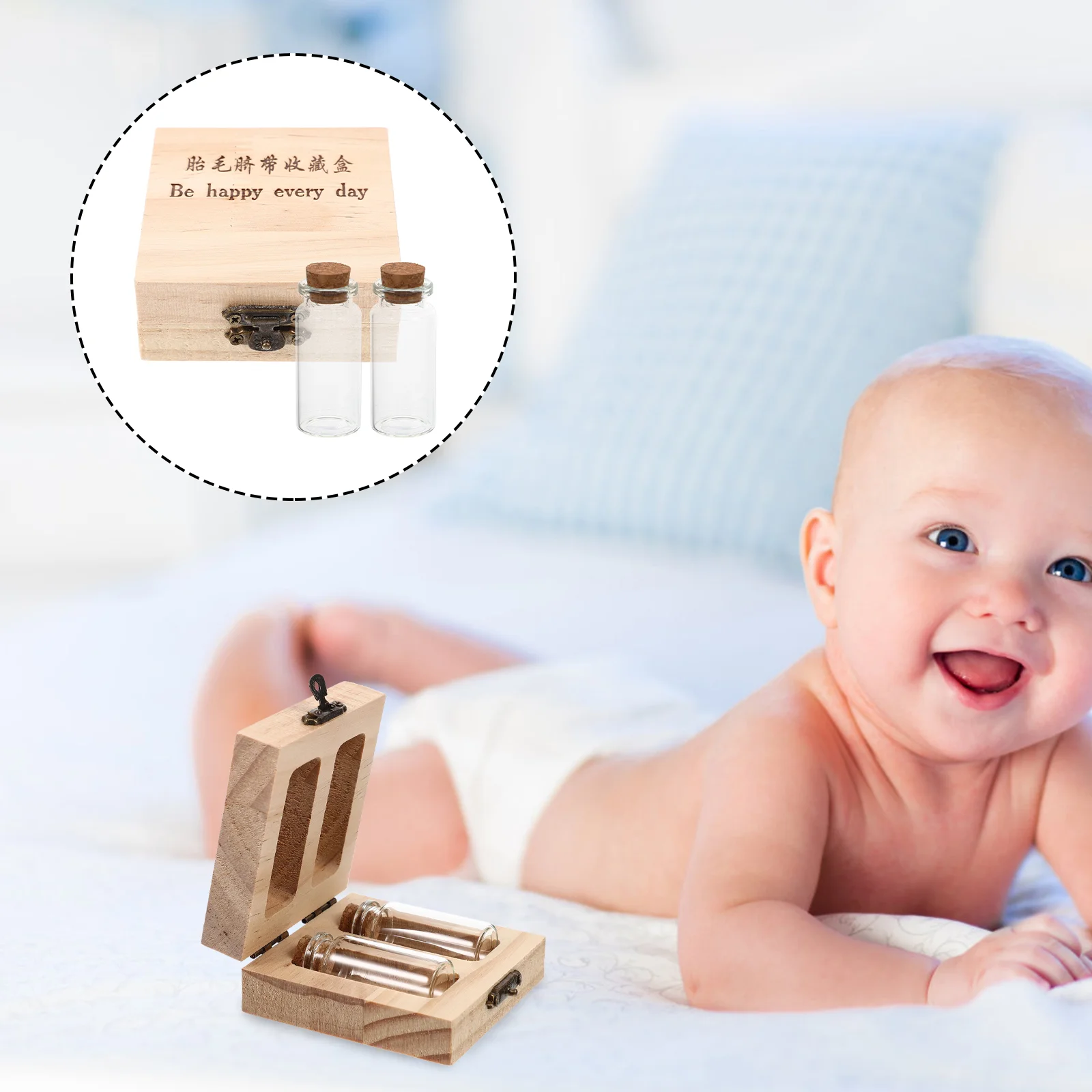 

Lanugo Umbilical Cord Preservation Fetal Hair Storage Bottle Keepsake Preserving Box Adorable Glass Wooden Clear
