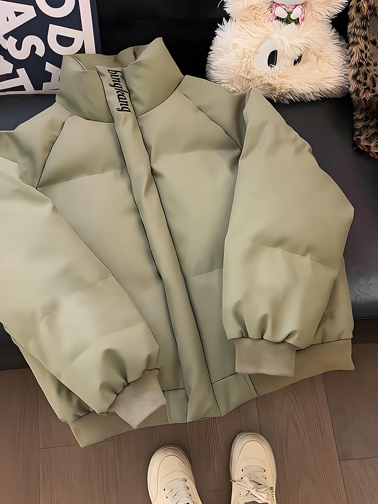 

Мужская зимняя куртка из искусственной кожи и хлопка с вышивкой в американском стиле, с воротником-стойкой, утепленная, верхняя одежда