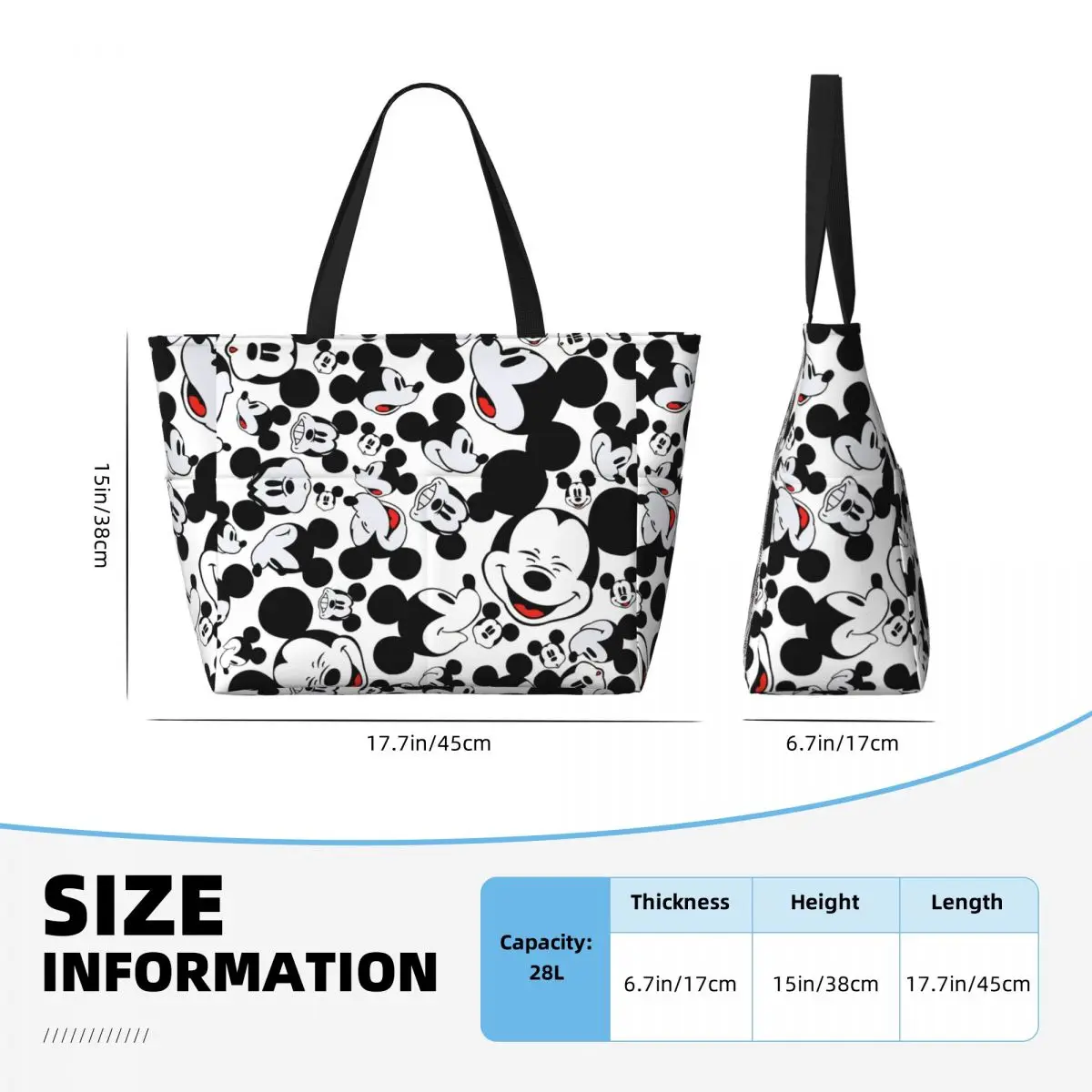 Custom Mickey Mouse Faces Beach Tote Bag Women Extra Large Gym Carry On Cartoon Travel Shopping Bags