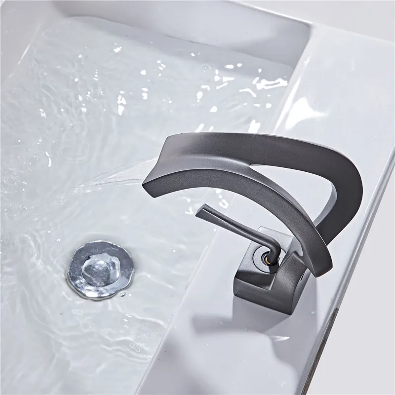 Tuqiu Black Basin Faucet Gray Bathroom Mixer Tap Brass Lavotory Faucet Washbasin Faucet  Hot and Cold Elegant Crane For Bathroom