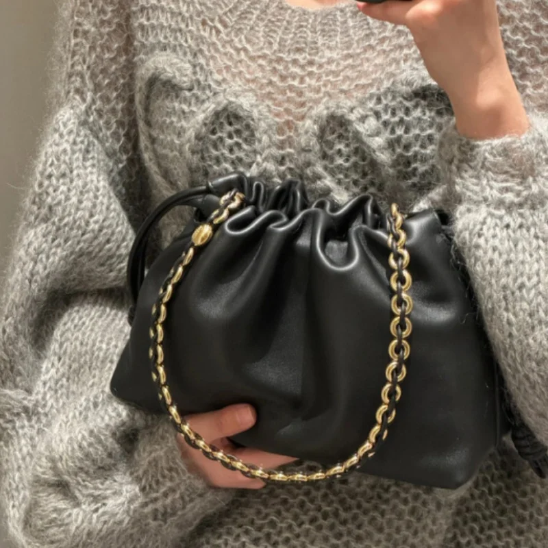 AIGO Designer Leather Shoulder Bags For Women Chain Handbag Bucket Crossbody Bag Fashion Luxury Brand Drawstring Tote Clutches