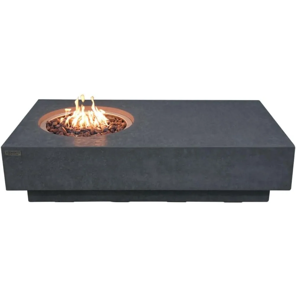 Metropolis Fuerza de hormigón 56 x 32 Firepit para patio al aire libre Incluye rocas de lava Fire Pitas modernas y chimeneas al aire libre para jardín,