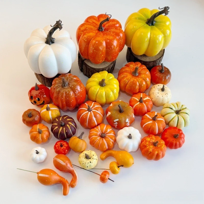 6Pcs Mini Artificial Pumpkin Fake Simulation Vegetable Halloween Home Decoration Props DIY Indoor Craft Pumkin Ornament Set