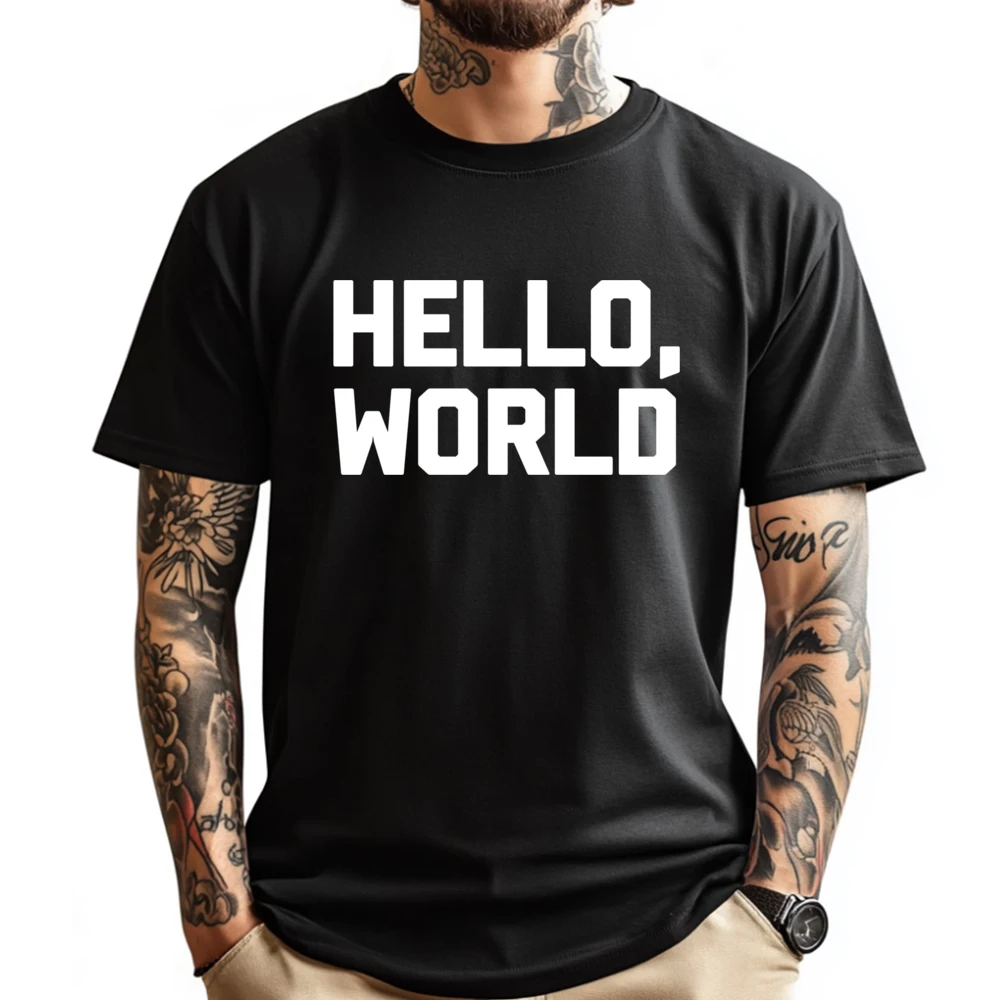 

Hello World Programming Coder Programmer Computer Green And White Graphic T Shirt Men Cotton Funny Camiseta