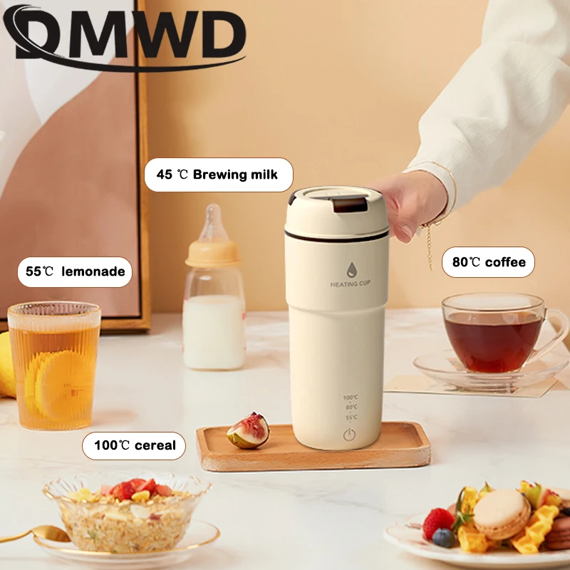 DMWD Portable Electric Boiling Cup 400ml Mini Electric Kettle Thermostatic Heating Thermos Stew Cup Health Cup Water Boiler