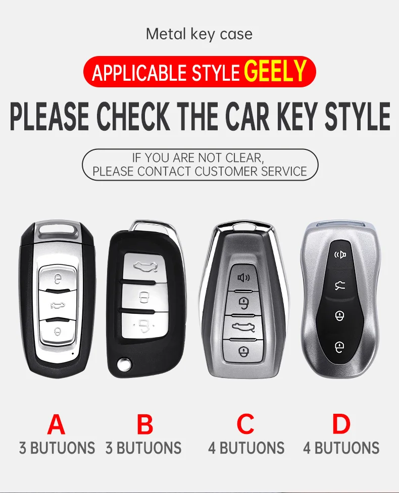 Zinc Alloy Car Key Case Cover Shell For Geely Emgrand X7 GS GX3 GT GC9 EC7 GC715 EC718 Englon SC3 Atlas Pro Keyless Remote Fob