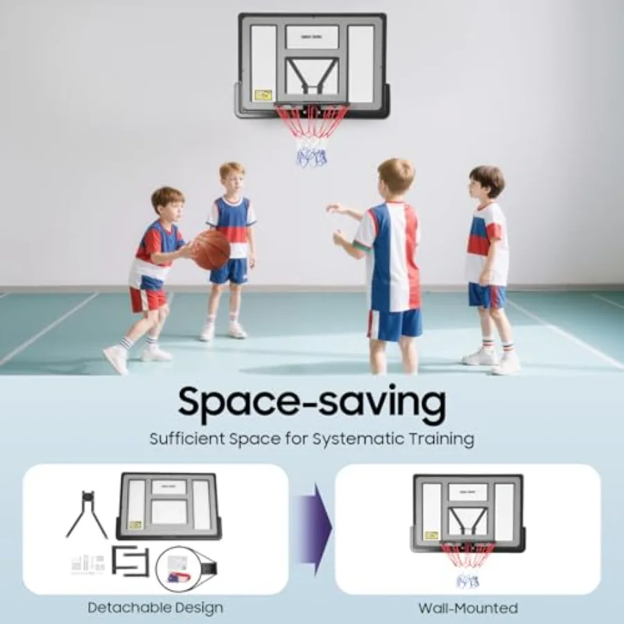 44'' Basketball Backboard and Rim Combo Wall Mounted Basketball Hoops PET Shatter Proof Backboard and Rim School Competition Du