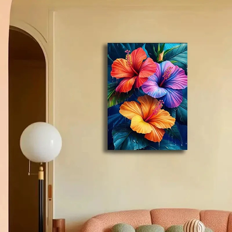 Frameless canvas paintings,Colorful Bright Color Floral Poster Prints Modern Abstract Flower Art Canvas Painting Wall Art Pictur