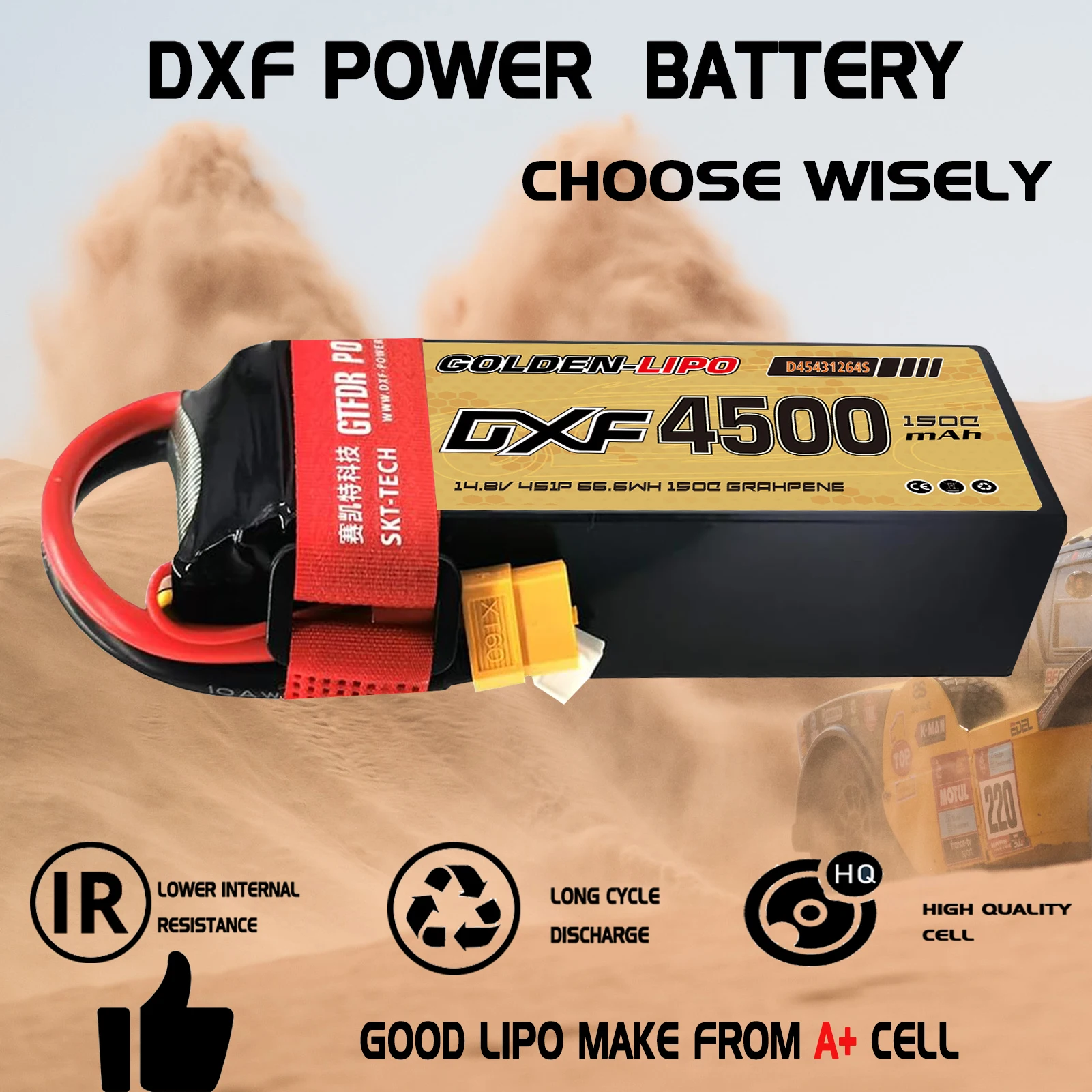 DXF 4500mAh Lipo 4S 14.8V 150C Batterij Hard Case Batterij met XT60 Connector voor Auto Vrachtwagen tank RC Buggy Truggy Racing Hobby