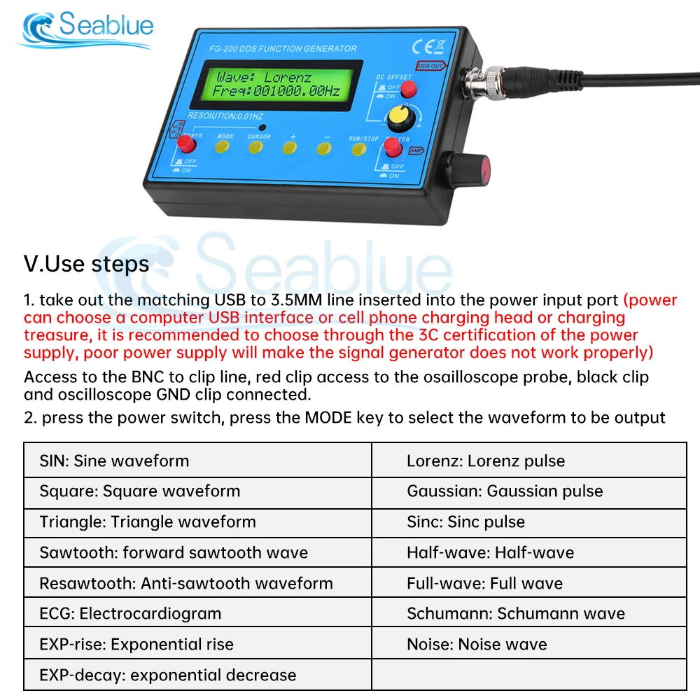 FG-200 DDS Function Signal Generator Frequency Counter 0.01Hz-500KHz Signal Source Module Sine+Square+Triangle+Sawtooth Waveform