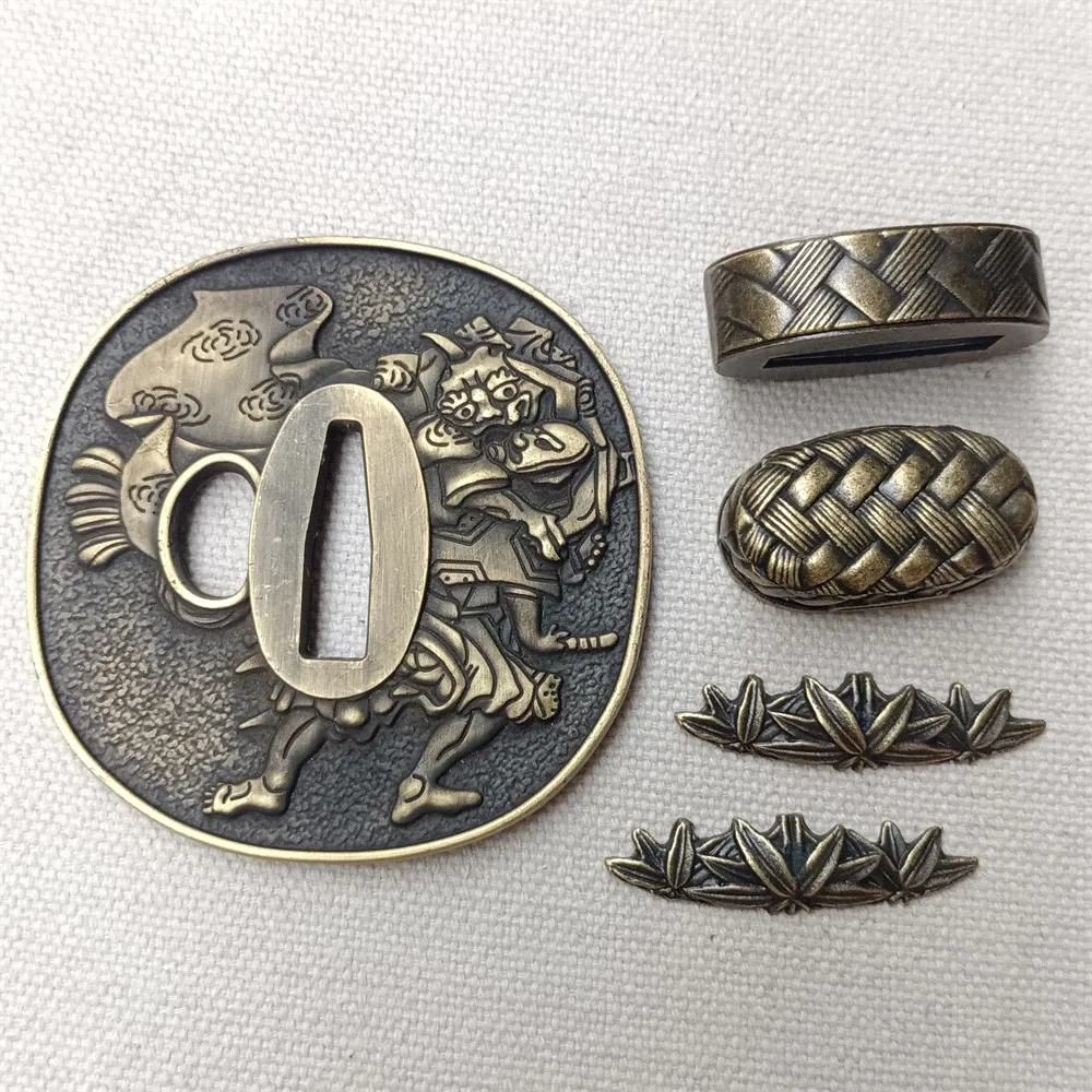 A Set Alloy Tsuba and Fuchi Menuki Seppa Habaki Bamboo For Japanese Katana sword