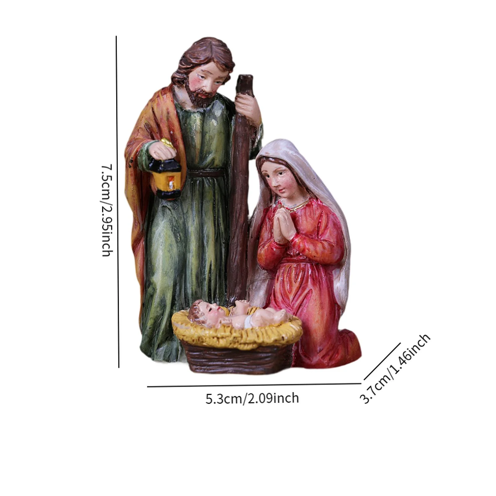 Xmas Tabletop Scenes Figures Set Countertop Statue Desktop Indoor Flat Bottom Base for Stability Joseph, Mary, Jesus with Manger