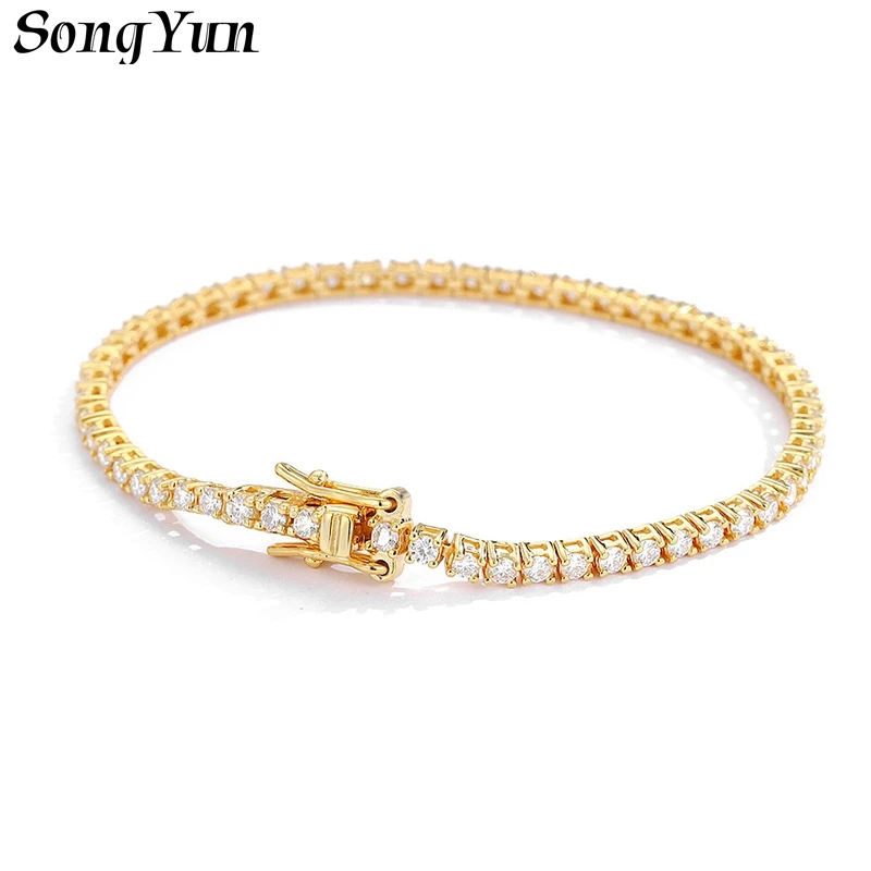 

SONGYUN Brand Jewelry 925 Sterling Silver Bracelet Moissanite Diamond Link Statement Women 18K Rose Gold Plated SYT Patent Bangl