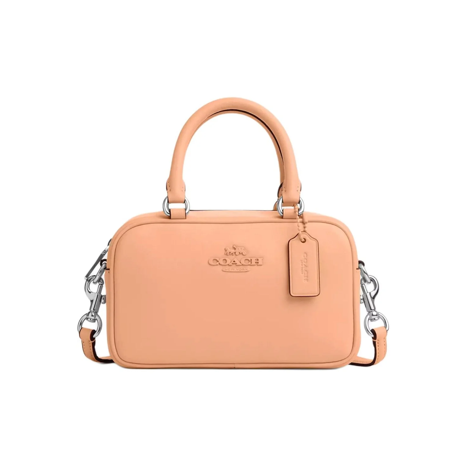 Bolso de bolos COACH de cuero suave, bolso de mano, bolso de hombro, bolso cruzado pequeño para mujer, plateado y rosa pálido CT776-SVS9W