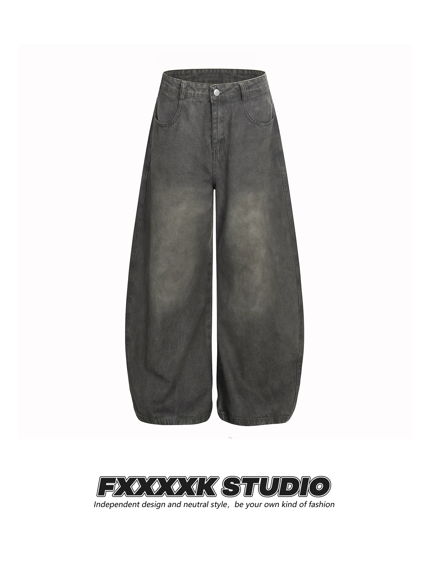 

FXK Original Vintage Waed American Hip Hop Loose Wide Leg Knife Jeans Casual Pants High Waist adient Cotton Blend