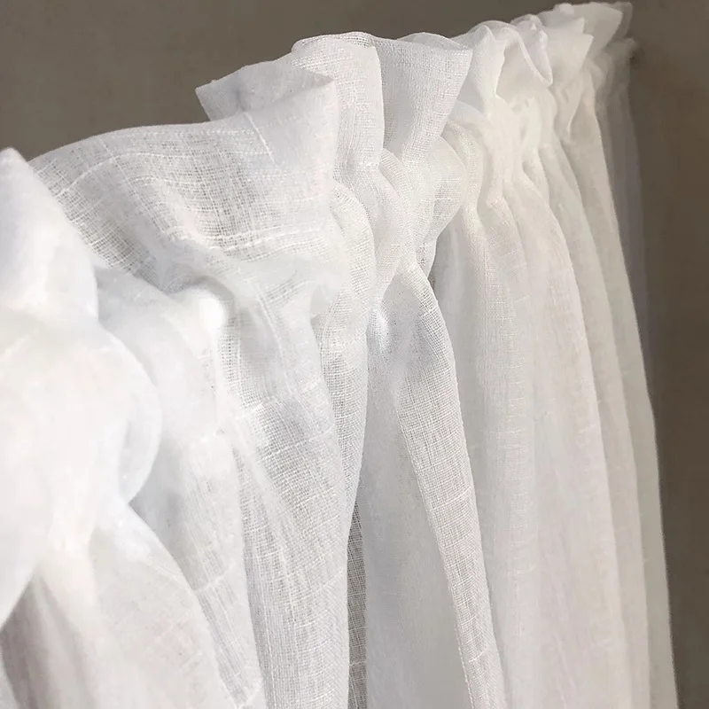 White Half Curtain Fashion Coffee Yarn Lotus Leaf Lace Pure Short Curtain for Bar Kitchen Cabinet Door Children\'s Room