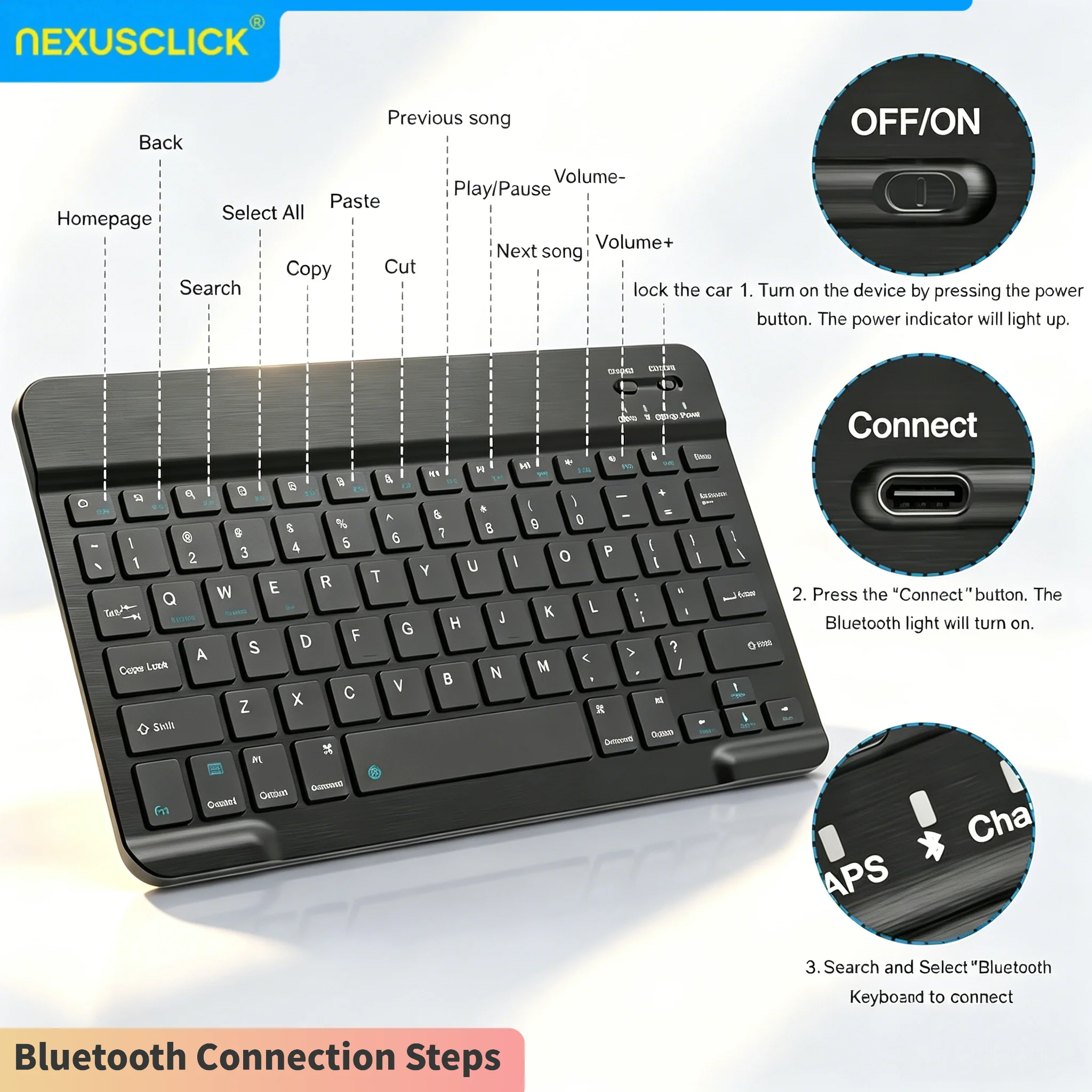 NexusClick Wireless Bluetooth Keyboard Compatible with iPad 10th Generation iPad Pro All Sizes PC Samsung Xiaomi Android Tablets image 6