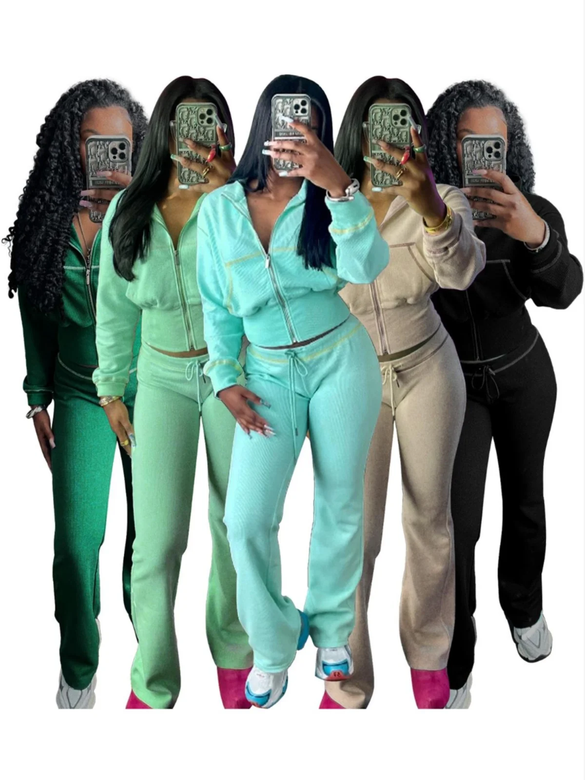 

Women's Casual Sweatshirt And Pants Set Waist-Cinching Comfortable Long-Sleeve Polyester Fabric Fashionable Autumn Outfit