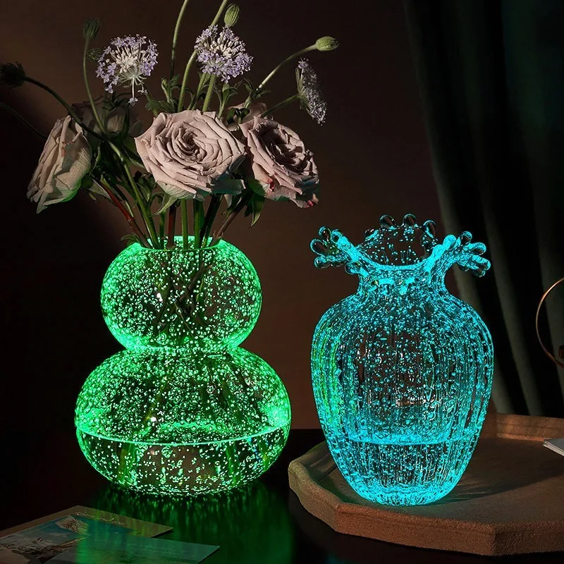 Ins Dreamlike Fluorescent Vase Glow-in-the-dark Exquisite Luminous Glacier Vase Unique Transparent Mushroom Vase Living Room