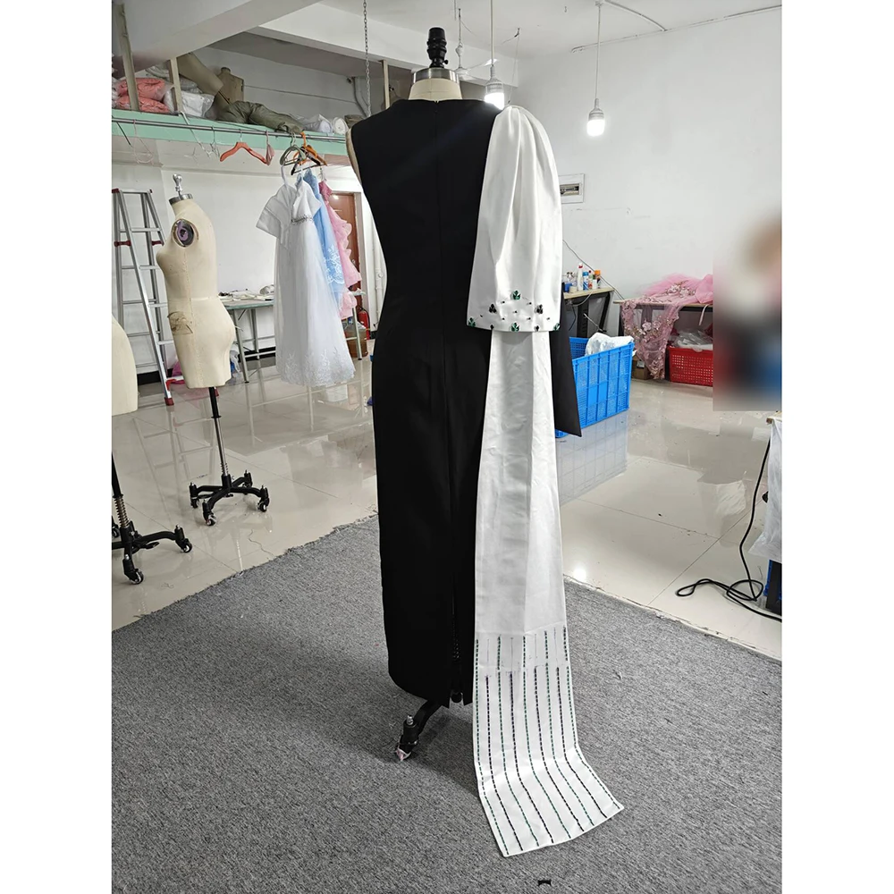 Customized Elegant Black One Shoulder Long Sleeves Sequined Evening Dresses Modern Style Straight Monther Of Bride Dresses Unise