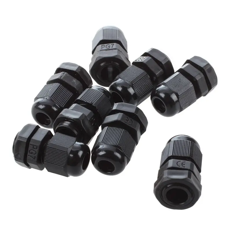 ABYL 8 PCS PG7 Black Plastic Waterproof Cable Gland Connector 3-6.5mm