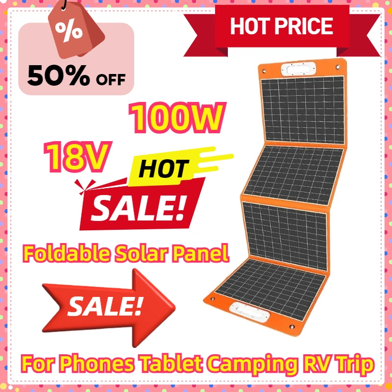 

For Phones Tablet Camping RV Trip 18V 100W Foldable Solar Panel Portable Solar Charger DC Output PD Type-c QC3.0