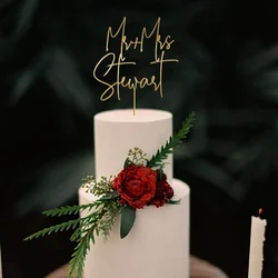 Personalized Rustic Wedding Cake Topper Custom Script Cake Toppers for Wedding Mr and Mrs Cake Toppers with Couple Last Name