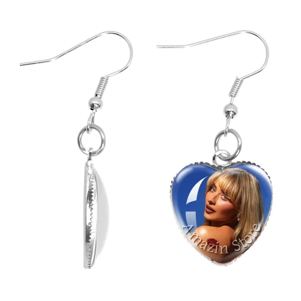 Cute Famous Character Sabrina Carpenter Creative Funny Singer 20mm Heart Earring Accessories Glass Pendant For Fan Gift