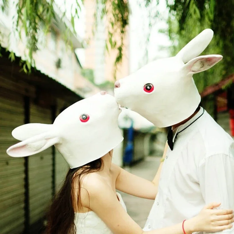 New Halloween Party Cosplay Animal Mask Latex Rabbit Mask Bunny Mask Disguises of Rabbits Face Head Mask