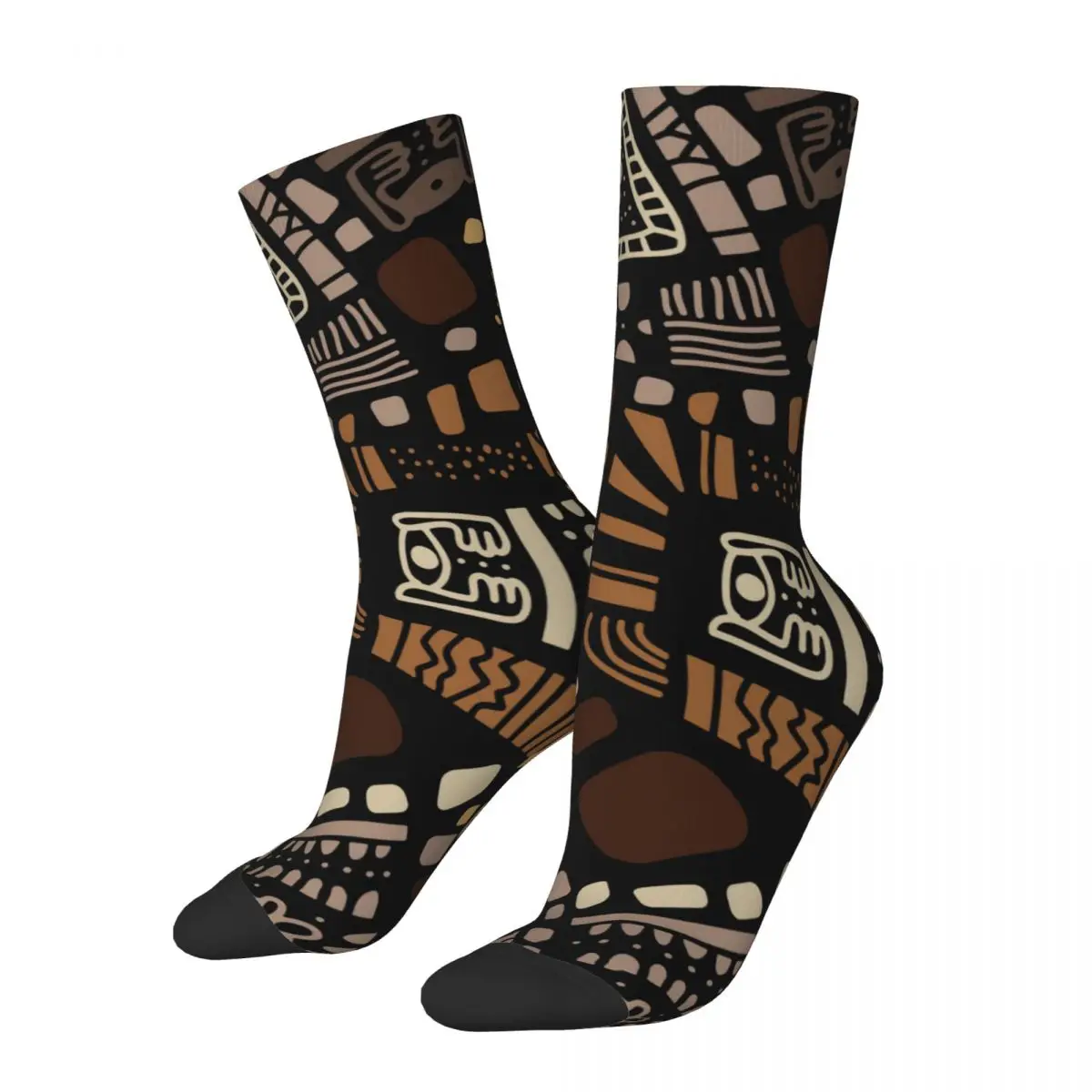 Crazy Sock for Men Linear Shapes And Blots Hip Hop Harajuku African Ethnic PatternPrinted Boys Crew Sock Casual Gift