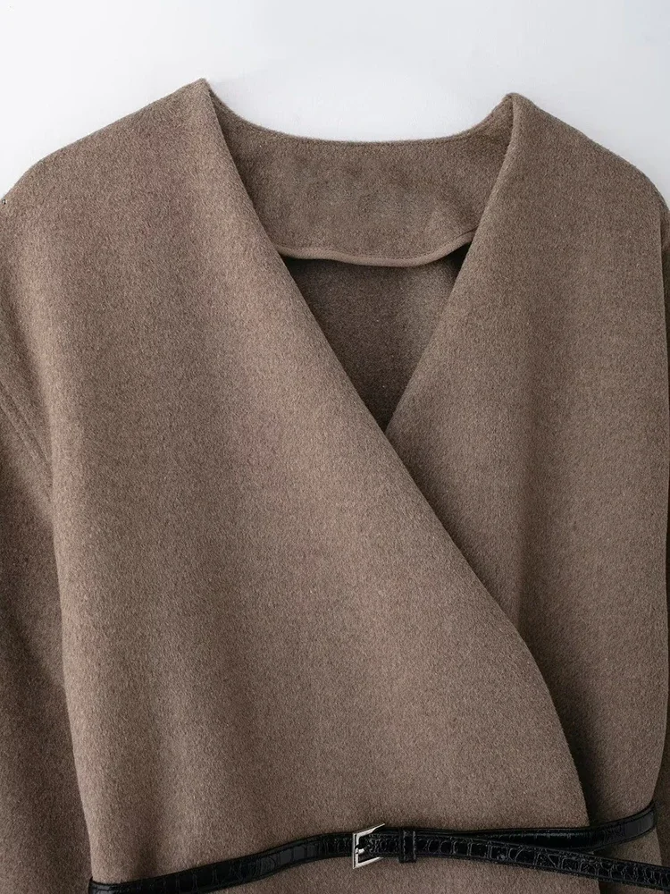 Frauen Mode Chic Weiche Gürtel Jacke Weibliche Wrap V-ausschnitt Langarm Mantel Damen Casual Streetwear