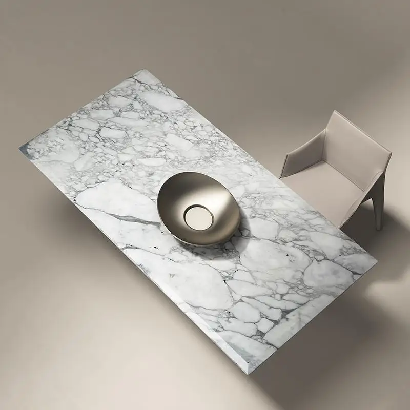 طاولة طعام إيطالية بسيطة، مجموعة طاولة مستطيلة من الرخام البلغاري للمنزل الصغير، سهلة التنظيف، حجم ولون مخصص