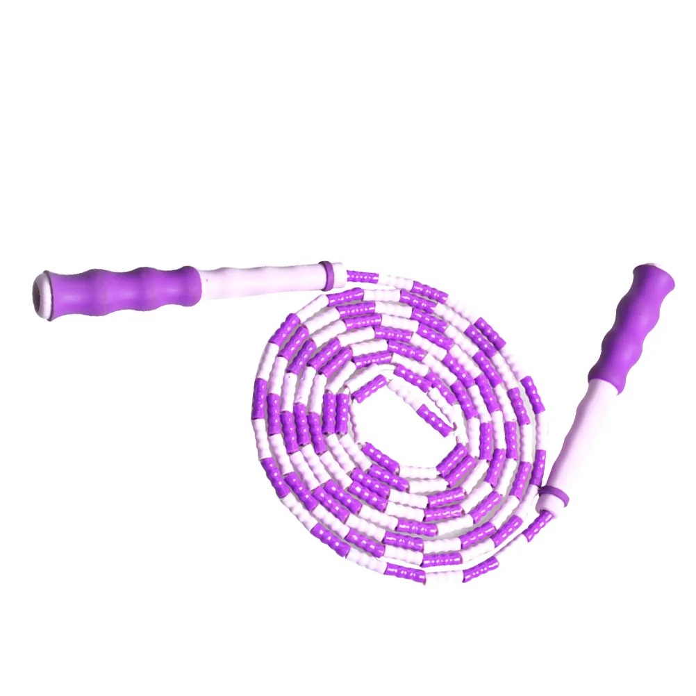 Bamboo Skipping Rope Purple Beaded Segment Lightweight Adjustable Skipping Rope for Fitness Training Adults