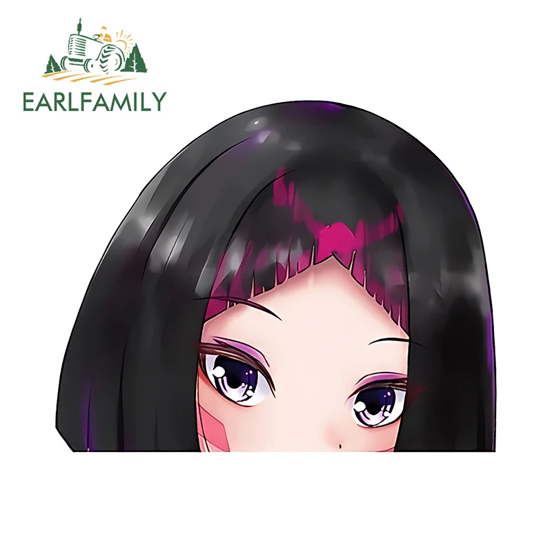 EARLFAMILY 13cm x 10.4cm Azki Hololive Peeker Car Accessories Chibi Black Hair Stickers Sunscreen Laptop Kawaii Vinyl Decal