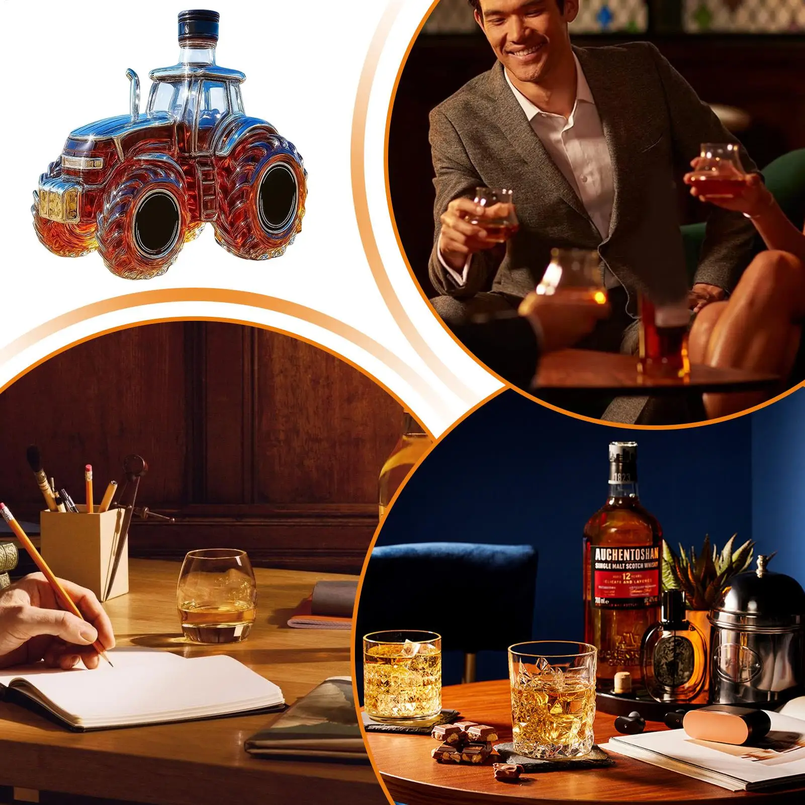 Whiskey Glass Bottles 300ml Tractor Shape Alcohol Dispenser Glass Decanter Bottle for Brandy Bourbon Drinks Beverages Family view 4