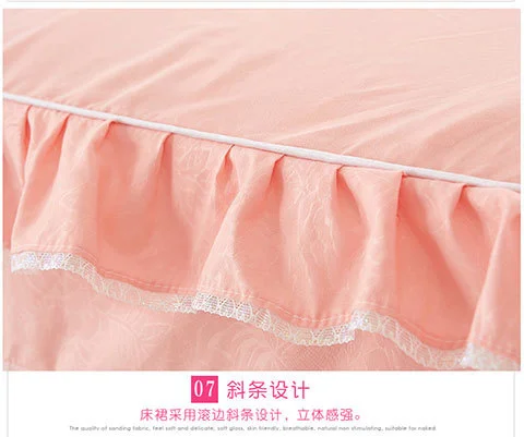 Koreanische Prinzessin Bett bezug 4 Stück Set einfarbige Rüschen Spitze Bett bezug und Kissen bezug für Mädchen Frau romantische Tages decke – Detail 9