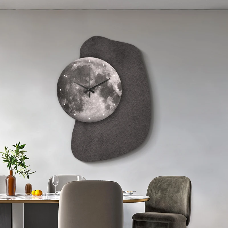 Wall Clock for Dining Room - Textured Sandstone Silent Clock with Abstract Decorative Painting, Living Room Wall Timepiece